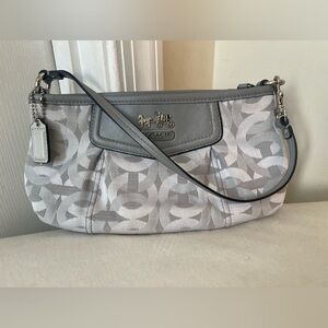 Coach Light Gray Jacquard Signature Clutch Wristlet EUC